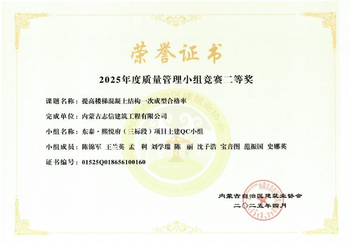 提高樓梯混凝土結構一次成型合格率  二等獎